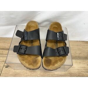 Birkenstock Arizona Black Birko-Flor Sandals Womens 37 L6 M4 Two Strap Slides